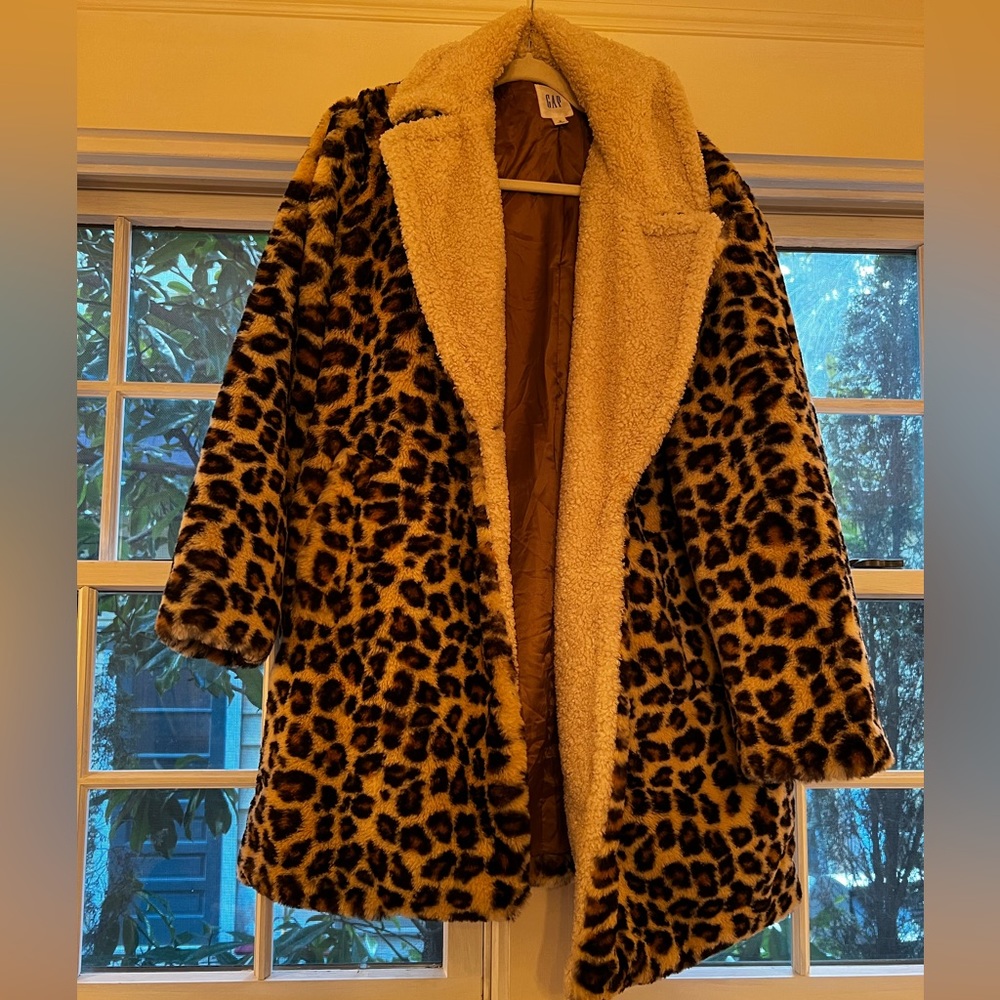 Gap Leopard Faux Fur Coat Sz M